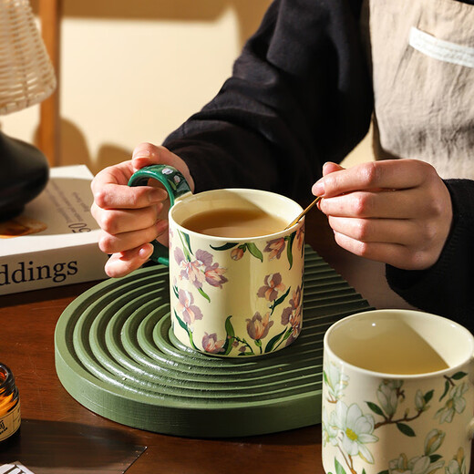 Sherry French retro ceramic couple mug niche coffee cup water cup girl high-looking office drinking cup Iris 400ML exquisite color box | can enter four machines