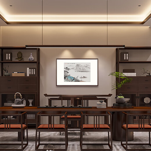 Bogu Painting Garden hand-painted new Chinese-style entrance decorative painting landscape painting restaurant hanging painting corridor aisle mural Chinese painting tea room ink painting elegant walnut Luban ruler lucky number length 102cm * height 68cm