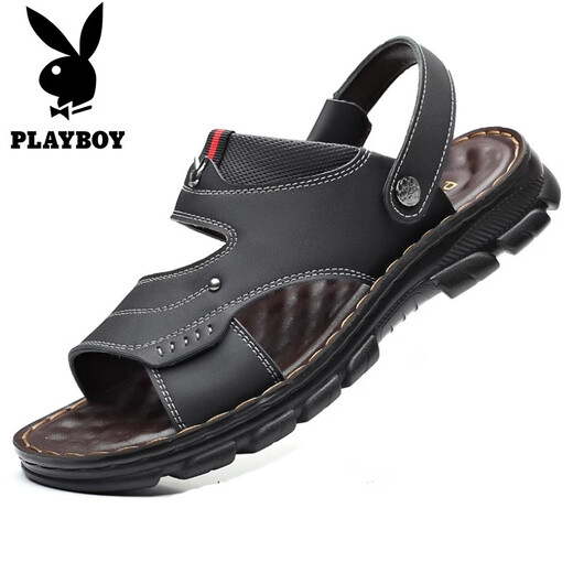Playboy (Playboy) Sandalen Herren echtes Leder atmungsaktivem Dual-Purple-Sandalen Herren-Sohle ohne Schlupf-Freizeitschuhe Outdoor Beachschuhe Brown-H835 41