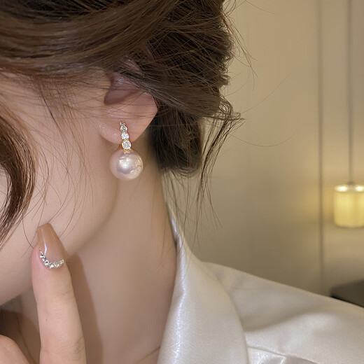 Bai Qixin Pearl Earrings Pink Imitation Pearl Earrings Women's Niche Design High-Quality Light Luxury French New Stud Earrings Pearl Earrings Rose Gold