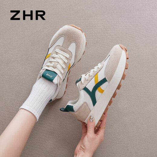
ZHR casual shoes for women thick sole height-enhancing sneakers for female students lightweight and versatile fashion women's shoes G686 Mian green 37