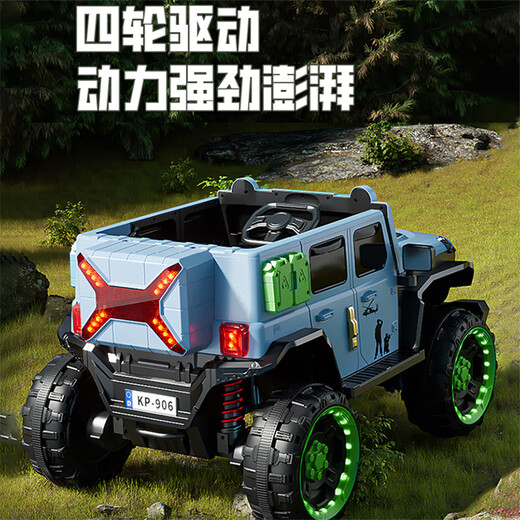 Beiq children's electric car four-wheel remote control car can seat adults 0-12 years old, oversized drivable Wrangler toy car, luxury gray + 12v10 four-wheel drive + remote control + leather seat soft wheels, child and baby double parent-child four-wheel drive car