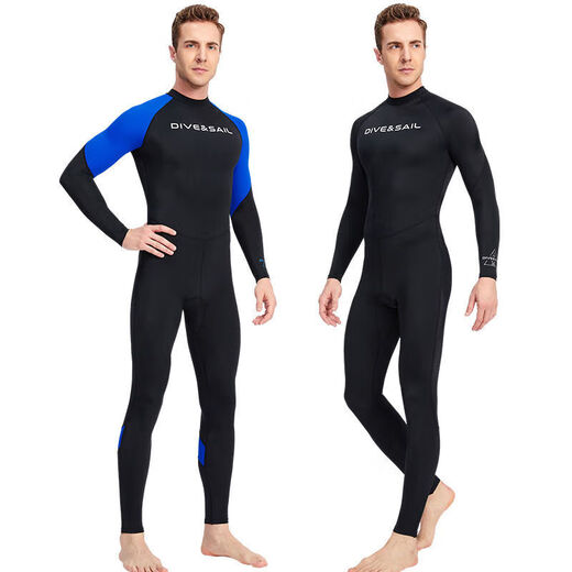 Xianxi 2024 new model motorboat quick-drying wetsuit men's one-piece swimsuit ice sunscreen quick-drying long-sleeved motorboat black blue sleeves 3XL 3XL