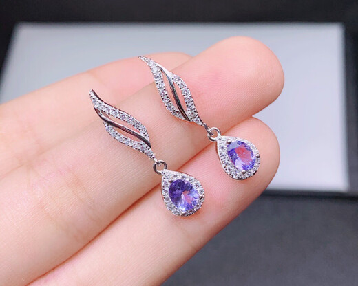 Weici S925 silver inlaid tanzanite earrings, earrings, main size 4*5mm, small, fresh and simple, supports identification