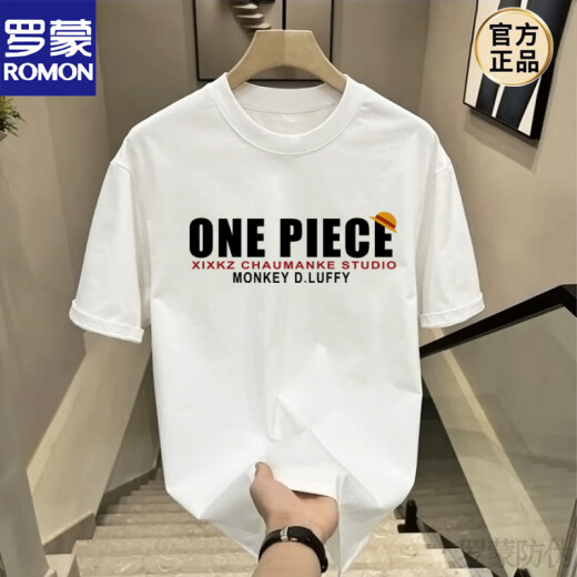 Romon (Romon) Japonese One Piece Nika Luffy Cartoon Periférico PERIPHERE Men Autumn Teenager Estudiante Ronda Redonde Camiseta Camiseta V1048 Negro S