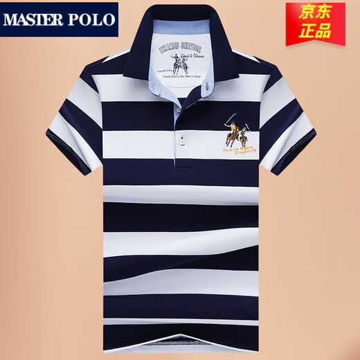 MASTER POLO gestreiftes Kurzarm-Poloshirt für Herren Sommer dünnes Paul T-Shirt offizielle Marke Luxus Casual Business mittleres Alter 3882 weiß gestreift 2XL