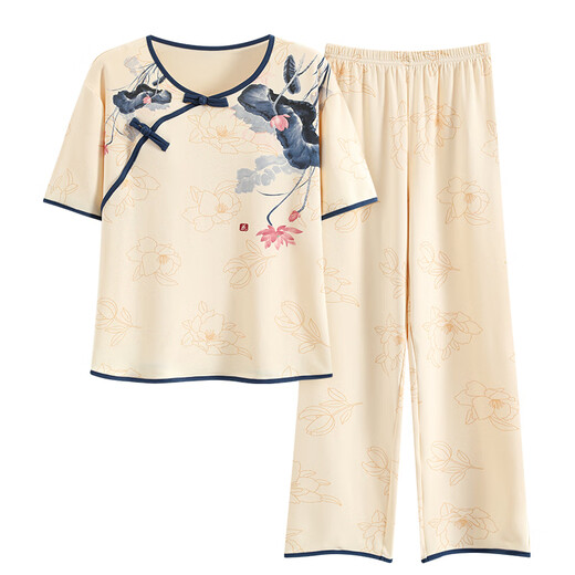 猫人夏季女士新中式短袖睡衣薄款长裤可外穿家居服 LZY9906 M (建议75-95斤)