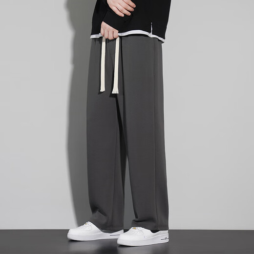 FANTA Chinese cotton heavy hemming style spring and autumn men's straight casual sports trousers Hong Kong style loose ANTA 660 dark gray Hailanzhi 4XL