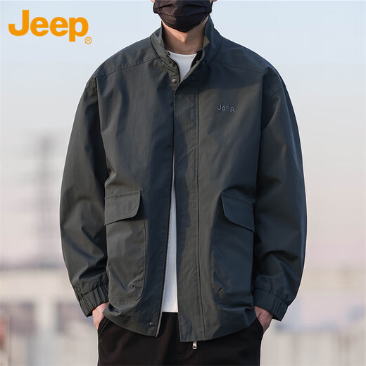 Jeep (JEEP) jacket men's autumn and winter jacket men's stand collar loose casual clothes men's trendy top gray XL