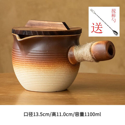 Fantasy open fire dry barbecue milk jug large pot side handle tea making travel stove set pottery pot large capacity with lid 900ml (can stew pears + wooden lid + comes with stirring spoon can open flame can be electric ceramic stove / capacity marked on the picture