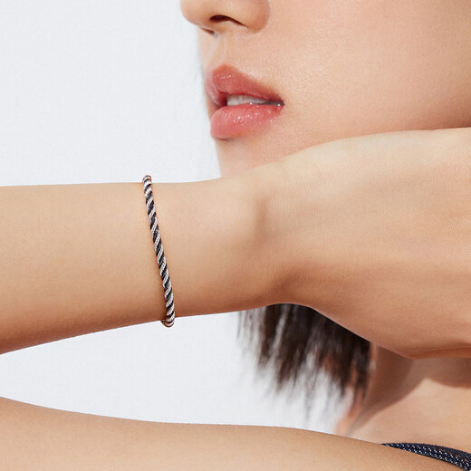 Lukfook Jewelry platinum bracelet electric black platinum 950 two-color twisted plain chain priced GJP0006DS 17cm - about 9.60 grams