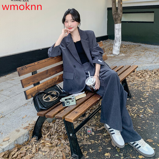 WMOKNN blazer women's 2025 spring new Korean style high-end commuting casual loose double-breasted suit suit for women gray M (recommended 105-120 Jin Jin equals 0.5 kg)
