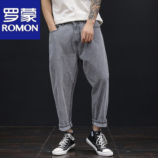 Romon Spring y Summer Oscre Legs Oscle Holle Holding Light Fat Student Nine-Point Men's Men's Fat Legs Pats de patas gruesas cortas Tether CPP9906 Azul claro [Pantalones] 29 Adecuado para 110Jin [Jin equivale a 0.5 kg]