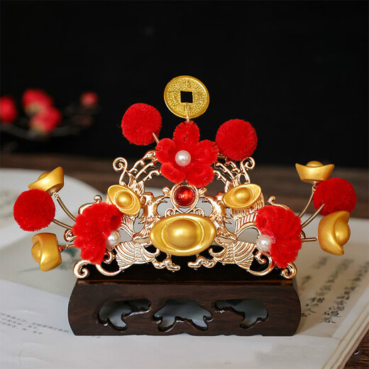 Mengjunchen Guochen Guochao antique style red festive ingot hair accessories ancient Hanfu small God of Wealth makeup hair crown long tassel headdress set Jinrui small set of money-making hairpins 1 pair