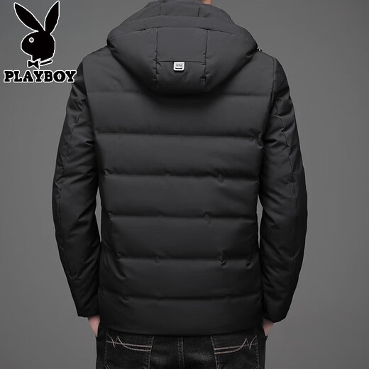 Playboy (Playboy) 90 Duck Down Herren-Down-Jacke 2024 Neues verdickter Stand Collar Mode lässige Kurzkurzmännchen-Winterjacke Trend Black 9901 verbesserte Version Nehmen Sie Hut 180 [Empfohlen 135-150jin [Jin gleich 0,5 kg]] xl