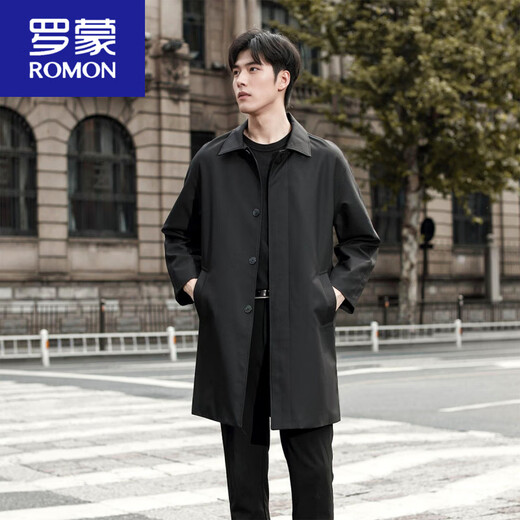 ROMON мужская ветровка средней длины, новинка 2025 года, однобортное весеннее мужское однобортное мужское пальто в Корейском стиле, деловая повседневная куртка в стиле милитари, зеленый M рекомендуется ~ 120 Джин Джин составляет около 0,5 кг