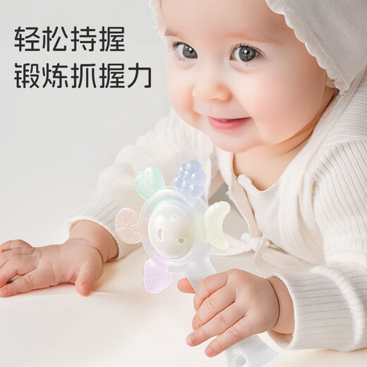 Dr. Ma's Baby-Beißring, Handrassel, Silikon, Baby kann Backenzähne beißen und Beißmusik, Handrassel, Mundspielzeug, weiß