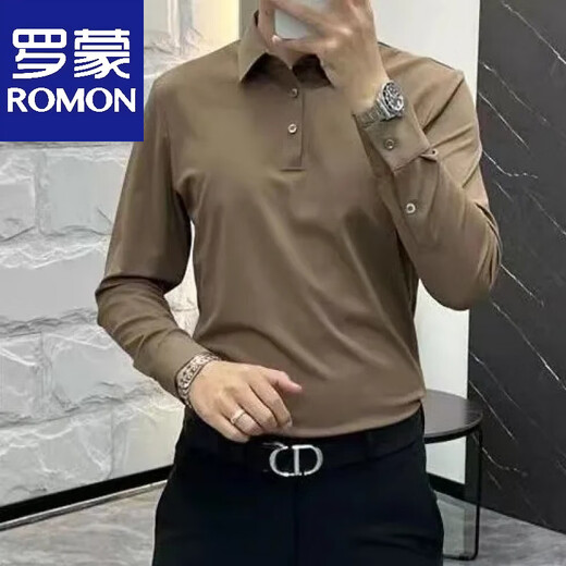 Luo Meng's new autumn men's solid color versatile long-sleeved Polo shirt business casual fashion youth simple slim top trend 7181 black 2XL 155-180