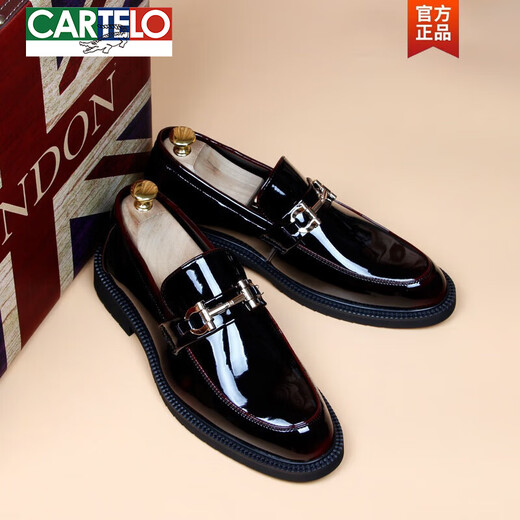 CARTELO crocodile casual leather shoes men's genuine leather formal wear business British glossy one-leg men's shoes youth height increase lazy bean shoes black height increase 41