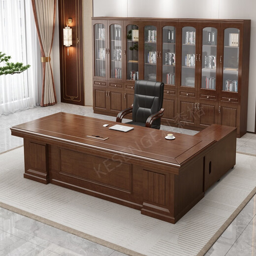Cosenger all solid wood boss desk office desk Chinese style high-end simple boss desk office chairman president desk and chair combination boss table + double side cabinet + chair all solid wood 1.8 meters