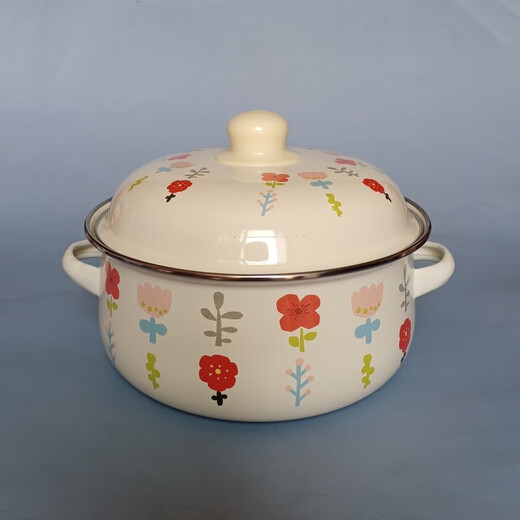 Pupan thickened enamel soup basin household double-ear pot with lid instant noodle bowl stew soup pot induction cooker heating soup bowl stew medicine pot lucky pot thickened 16cm