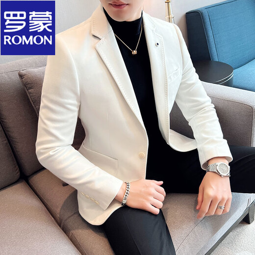 Romon (Romon) plissierte, anti-frenckfreie, schlanker Anzug, Herbst- und Winter-dicker Wildlederanzug, britisch-sensinges Herrenjacke Neuprodukt, 9928 Gelb, geeignet für 165 Jin [Jin Equals gleich 0,5 kg] 3xl