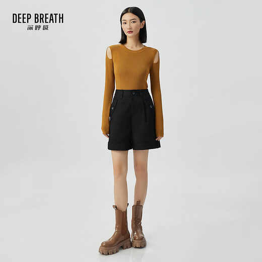 Deep Breathe DEEP BREATH 20% off Women's high-waist workwear style Bermuda wide-leg casual shorts for women 8100068 Black S (size 2)
