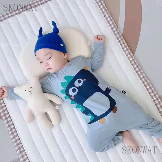 SKONWAT children's one-piece pajamas spring and autumn modal baby one-piece long-sleeved baby sleeping bag split-leg home clothes gray chinchilla long-sleeved style 90