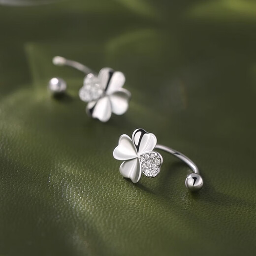 Mansheng 999 pure silver four-leaf clover earrings 2025 new hot style sleep-free ear bone earrings for women, non-allergenic earrings 999 pure silver four-leaf clover earrings (price of two)