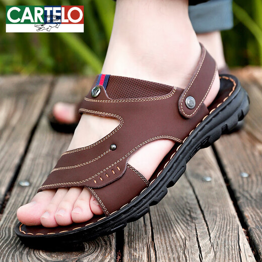 
CARTELO Summer Sandals Men's Soft Sole Dual-Purpose Summer Youth Men's Casual Beach Leather Sandals 2025 New Trendy Korean Version 838 Brown 38