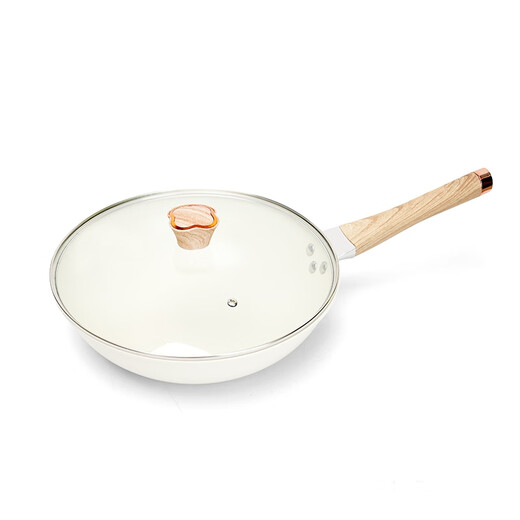 KOKUUN Japanese brand white ceramic non-stick wok household cooking pot non-stick gas stove gas stove induction cooker white ceramic with lid 30cm