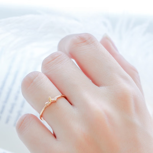 Golden branch sweet origami heart ring 18K rose gold AU750 fresh and simple internet celebrity girlfriend gift ring women's size 18