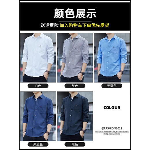 真维斯（Jeanswest）长袖衬衫男士休闲修身衬衣2025年新款春秋季牛津纺免烫寸衫 灰色 XL （适合125-140斤）