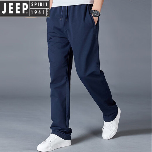 JEEP SPIRIT Spring and Autumn Men's Three Stripes Sports Pants Straight Casual Long Pants Men's Cotton Loose Plus Size Sports Dark Blue Y49 3XL Recommendation (145-165Jin Jin is equal to 0.5 kg)