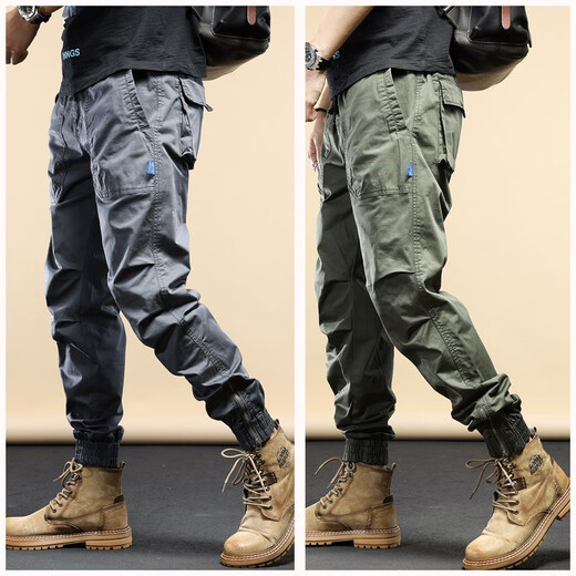 Romon American Retro Work Hosen Herren Frühling und Herbst neuer Stil Männer vielseitige Füße Casual Lose Trendy Wear-Resistant Long Hosen Herren Schwarzer Sommerstil 679 28 (Empfohlen 90-110Jin [Jin gleich 0,5 kg])