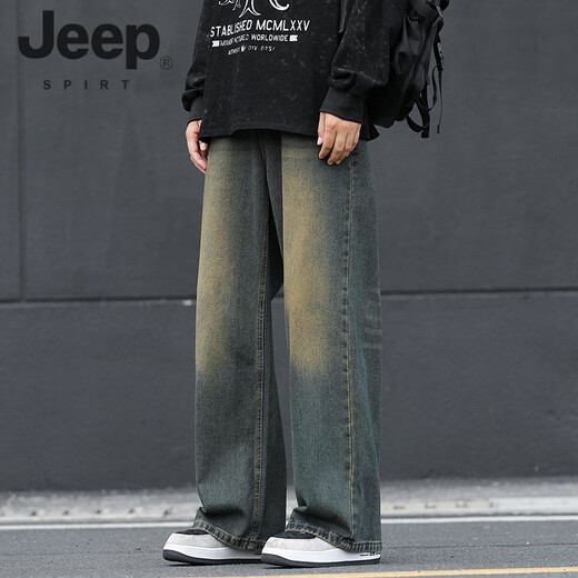 Jeep Spirit Herren-Waatsjeans gerade locker 2025 Frühling und Herbst Neue Retro-ausgebildete vielseitige Weitbein-Hosen Herren 1047 Nostalgische Farbe S