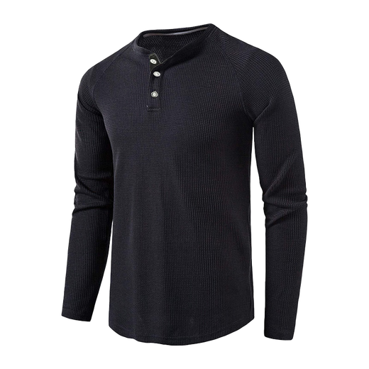 Continued pattern autumn American retro henley collar sweatshirt men's tough guy Ami khaki running fitness quick-drying shirt long sleeve waffle henley shirt long sleeve 9155-black L
