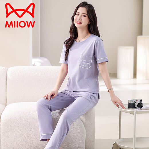 
Catman (MiiOW) pajamas for women for summer thin 2025 new pure cotton short-sleeved trousers home clothing set summer cotton can be worn outside 7374 bean green M 80-100Jin [Jin equals 0.5 kg]