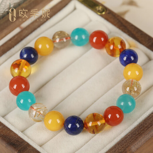 OUCERNY beeswax bracelet natural amber raw stone Duobao diy south red amazonite flower amber beaded bracelet dopamine C style