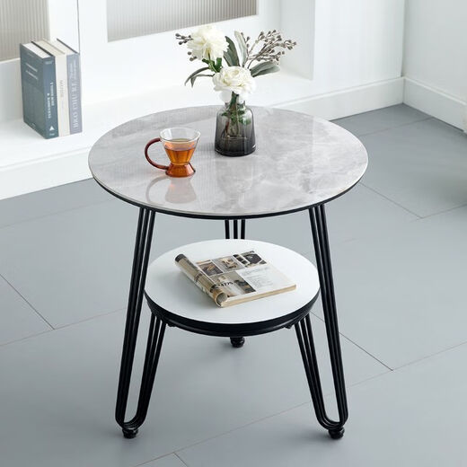 Mingqiang light luxury round table sofa table coffee table simple modern living room corner several balcony bedroom bedside Internet celebrity side table Puda gray 70 yuan 63 high thickened rock plate