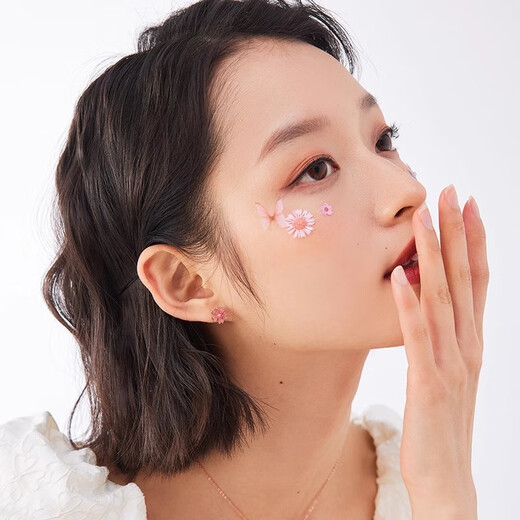 Yin Muchi rotating peach blossom earrings for women sterling silver earrings versatile and simple S925 silver cherry blossom new double-layer petal silver earrings 925 silver cherry blossom earrings E3429