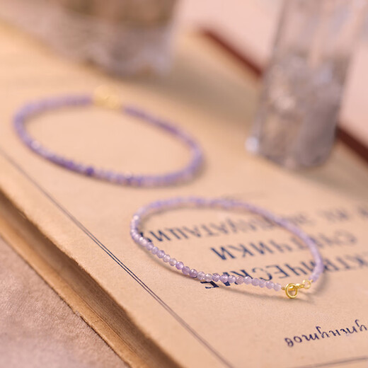 Pop ultra-fine faceted natural tanzanite bracelet for women, light luxury niche beaded sterling silver ultra-flash purple gemstone bracelet stacked purple 3mm faceted necklace 40cm 14cm