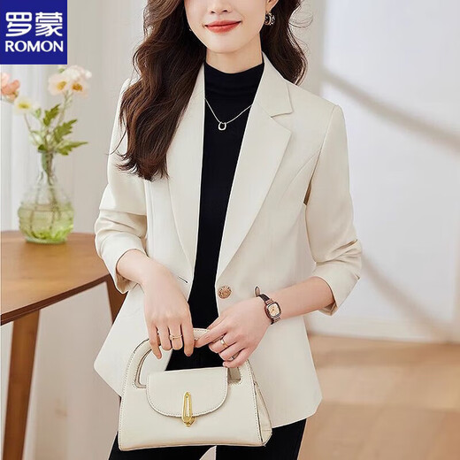 ROMON Western Style Suit Jacket Women's 2025 New Spring and Autumn Temperament Top Slim Fit Casual Small Suit Brown Spring and Summer Single Layer L Reference Recommendation 120-130 Jin Jin equals 0.5 kg