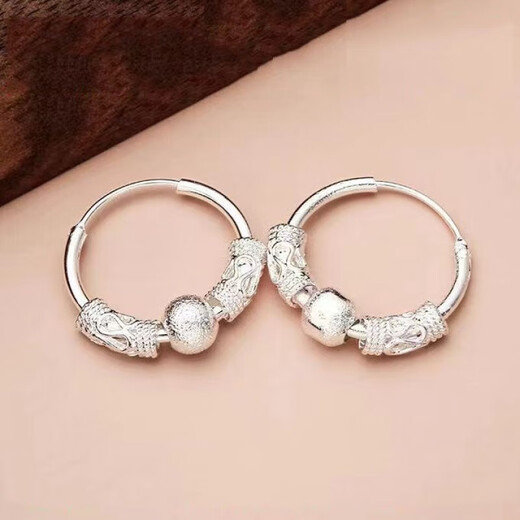 Laohuang Xiangyang's mother recommends all-silver pure silver 9999 earrings sterling silver earrings for women, transfer bead circle temperament, Lao Fengxiang gift certificate, Lao Fengxiang 6.4368 grams, fine style solid