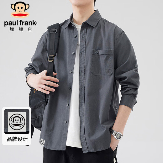 Paul Frank long-sleeved shirt men's spring and autumn simple loose casual shirt men's American jacket men gray 2XL