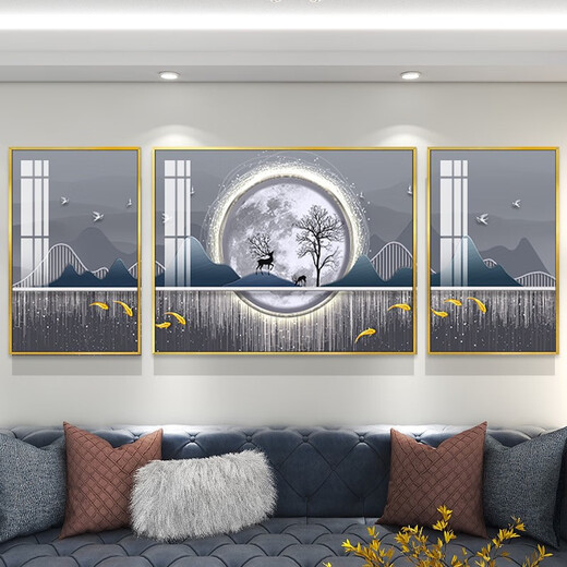 简约现代客厅抽象装饰画沙发背景墙挂画轻奢北欧风电视墙壁画 TXMG12034 中间70*50cm/左右35*50cm适用2