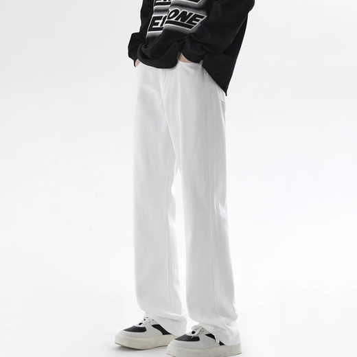 Homlean High Street Jeans Летние мужчины слегка расклешенные модные и универсальные сплошные цвета Простые повседневные длинные брюки HA02 White XL