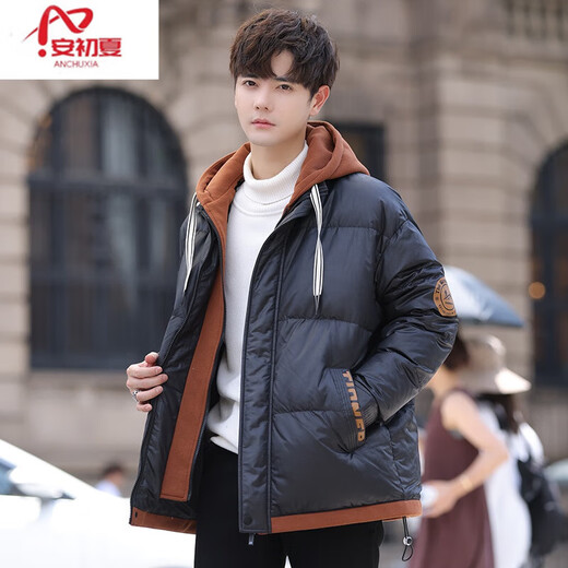 An Chuxia youth fake two-piece cotton coat for boys winter junior high school students loose warm big children's cotton coat men's jacket 6182 black and green (thickened and warm) quality assurance M M (80-Jin Jin is equal to about 0.5 kg)