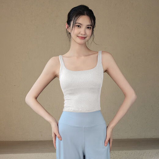 LULULMCCTN women's new style yoga top with chest pad to close the breasts, running training, Pilates, professional fitness sports vest, light hemp gray S