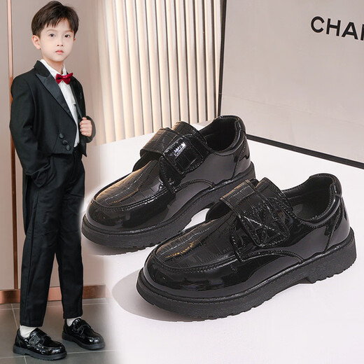 Vinoa Children's Shoes Boys' Leather Shoes Spring and Autumn 2025 New Korean Style Soft Sole Black Middle and Large Children's Primary School Students Campus Performance Shoes A-320 Black 27 Inner Length 17cm